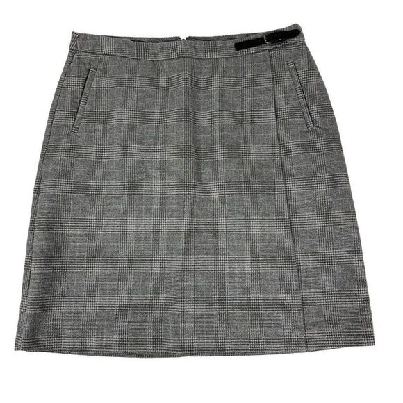 L.L. Bean Classic Fit Faux Wrap Skirt Gray Plaid size 10 Regular - Picture 1 of 11